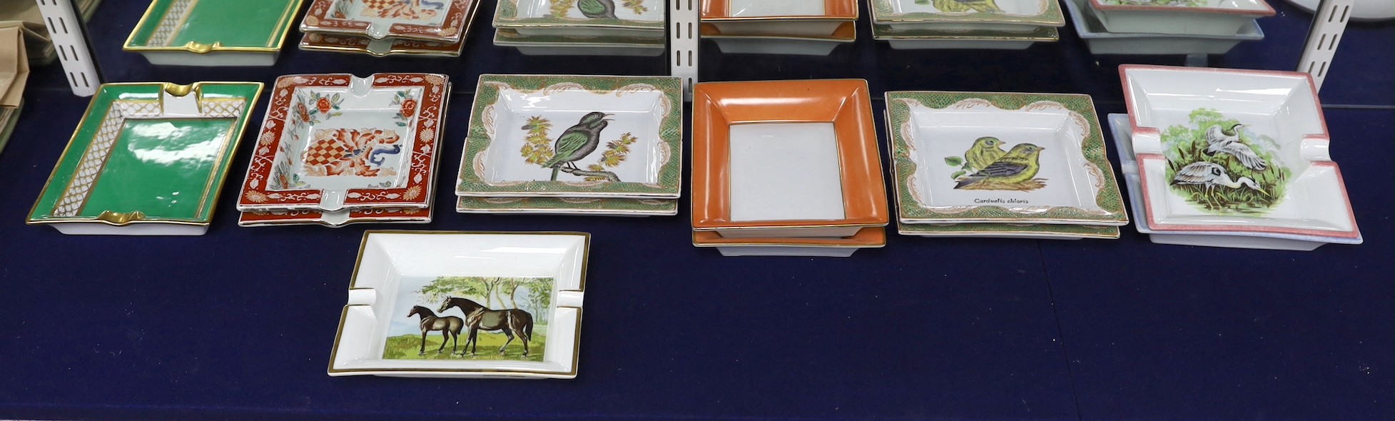 A Hermes 'horses' ashtray and other similar porcelain ashtrays, including Limoges, Hermes ashtray: 19cms wide